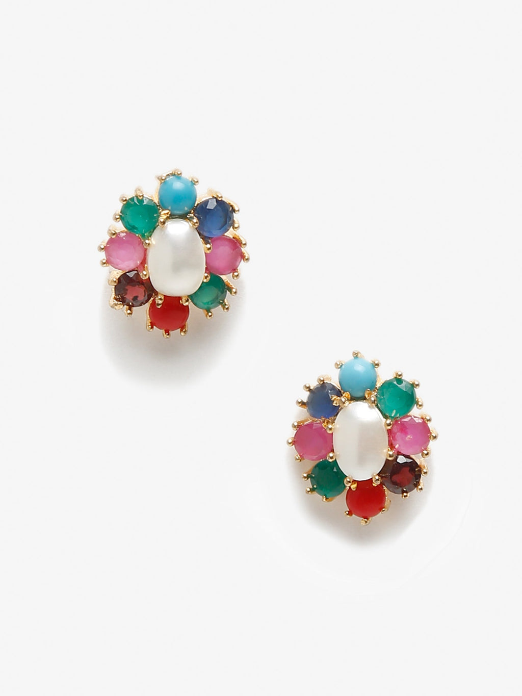 Multicoloured Gold-Toned Contemporary Studs Earrings - Ruby Raang | Grab2Buy