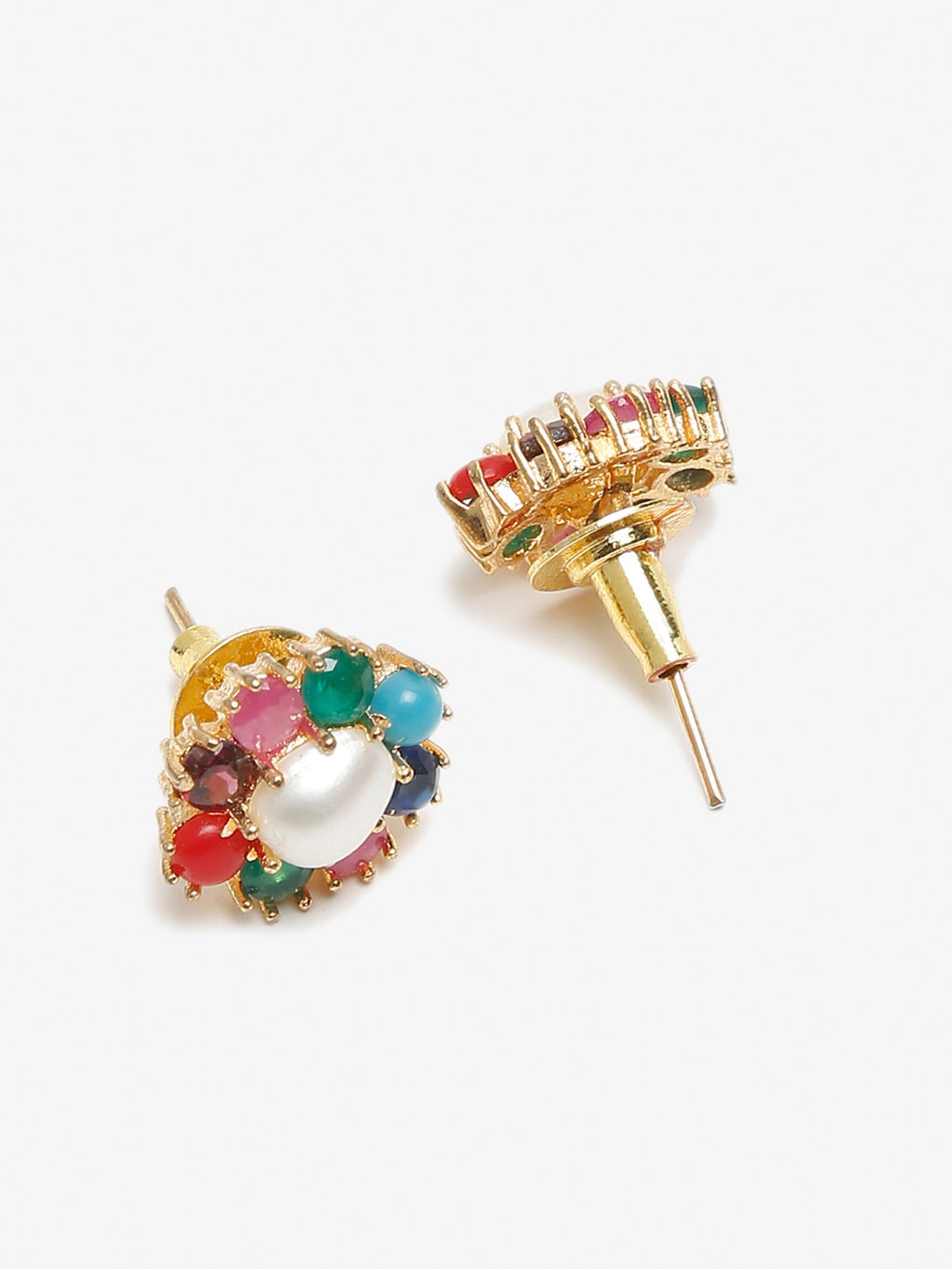 Multicoloured Gold-Toned Contemporary Studs Earrings - Ruby Raang | Grab2Buy