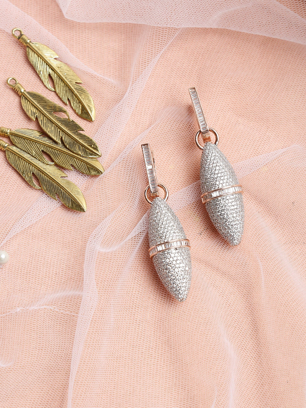 Rose Gold-Polished Silver-Toned Contemporary Drop Earrings - Ruby Raang | Grab2Buy