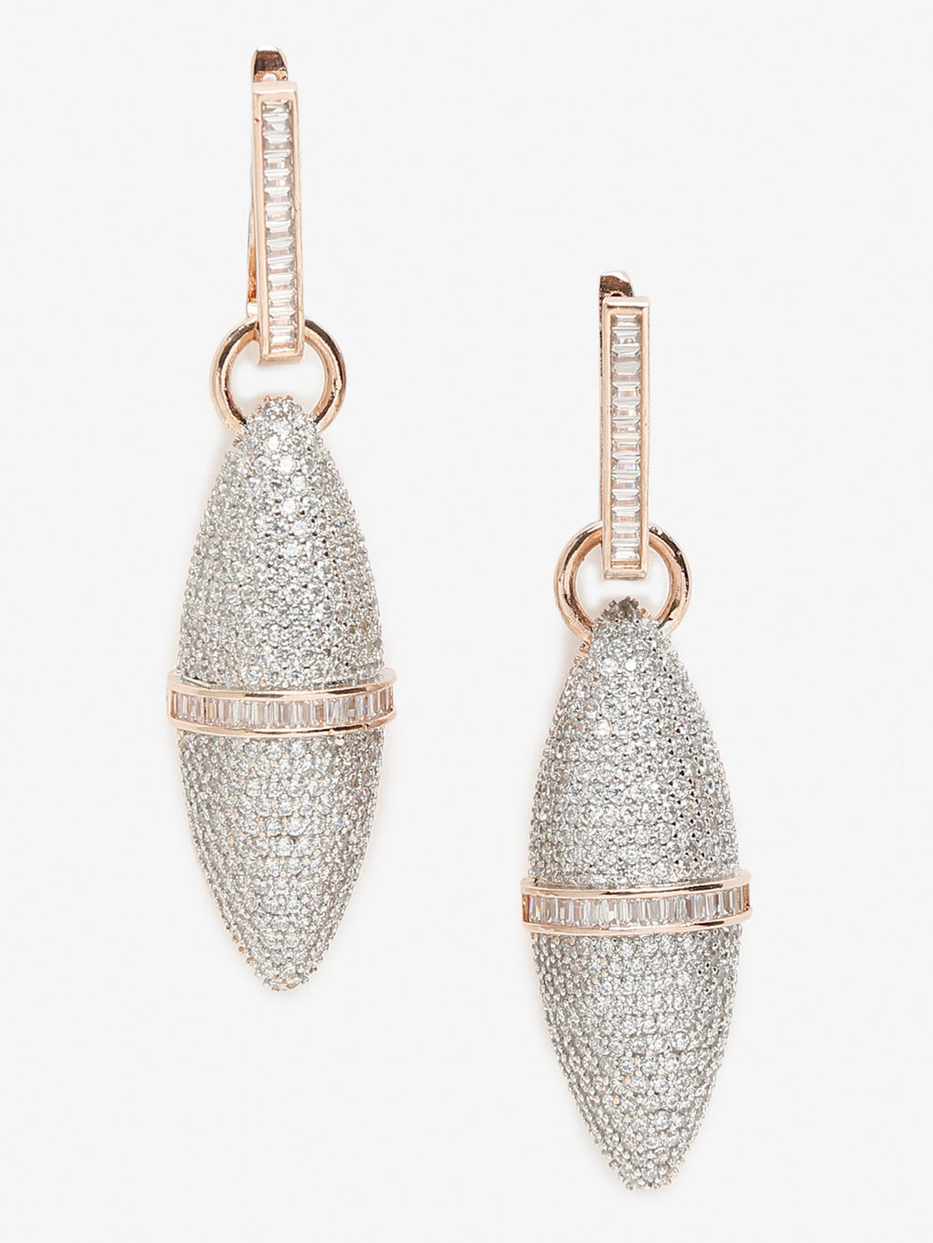 Rose Gold-Polished Silver-Toned Contemporary Drop Earrings - Ruby Raang | Grab2Buy