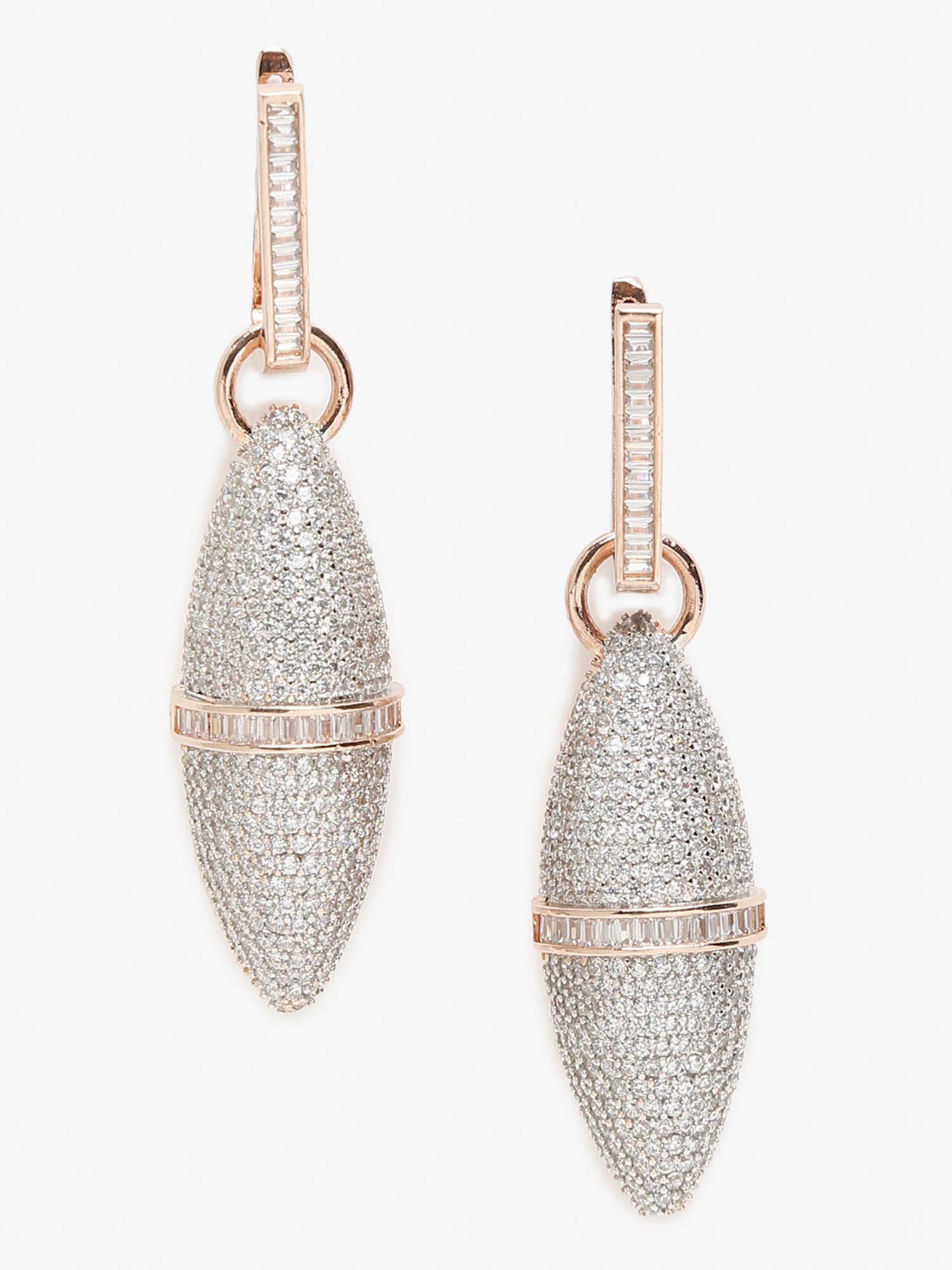 Rose Gold-Polished Silver-Toned Contemporary Drop Earrings - Ruby Raang | Grab2Buy