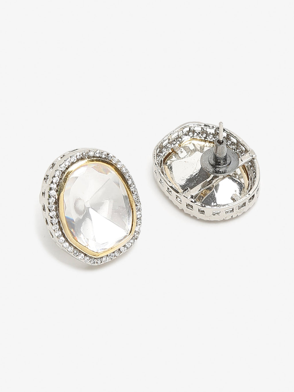 Silver-Toned Contemporary Studs Earrings - Ruby Raang | Grab2Buy