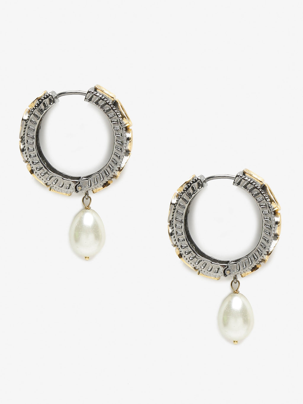 Silver-Toned White Circular Hoop Earrings - Ruby Raang | Grab2Buy