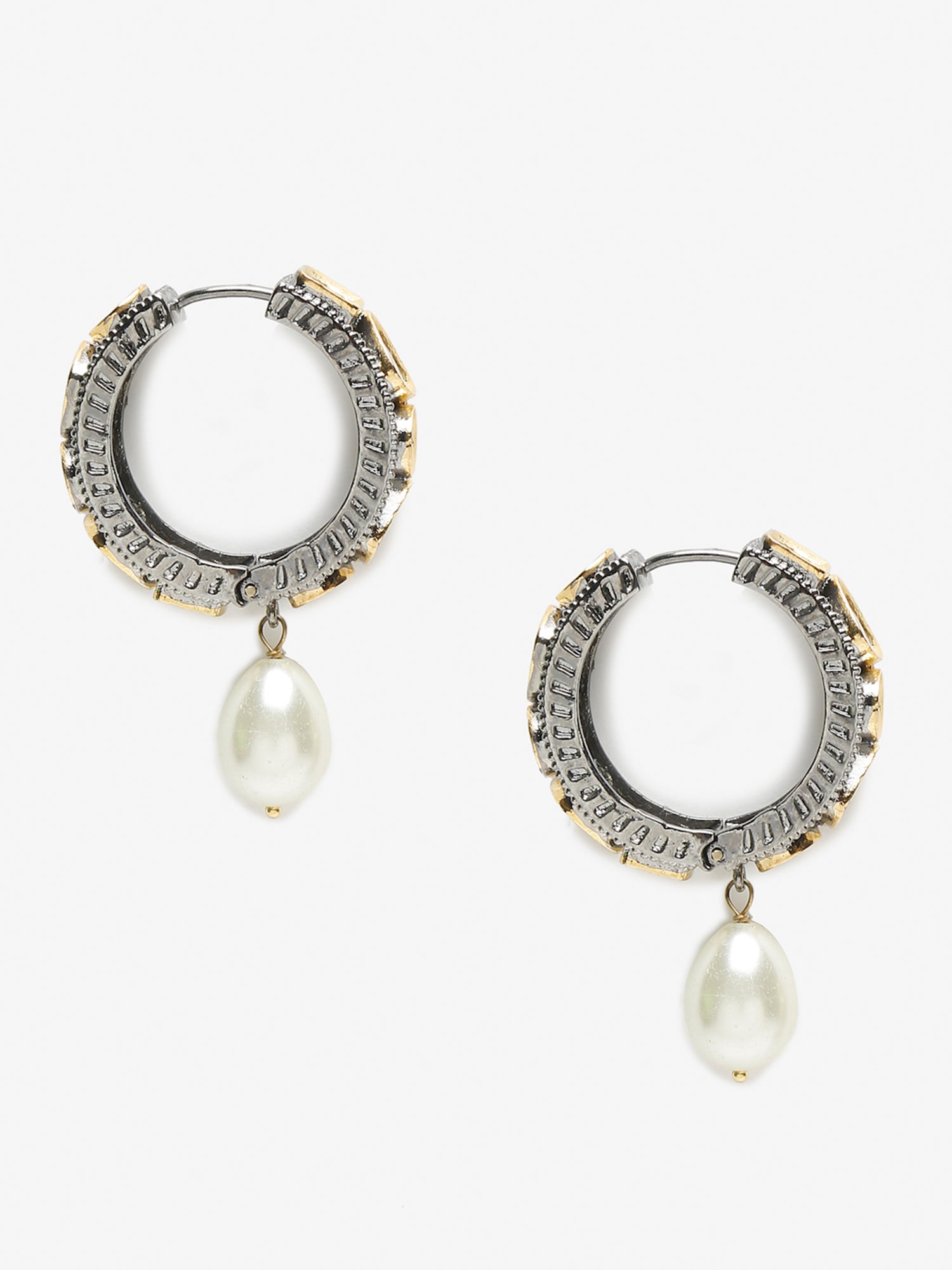 Silver-Toned White Circular Hoop Earrings - Ruby Raang | Grab2Buy