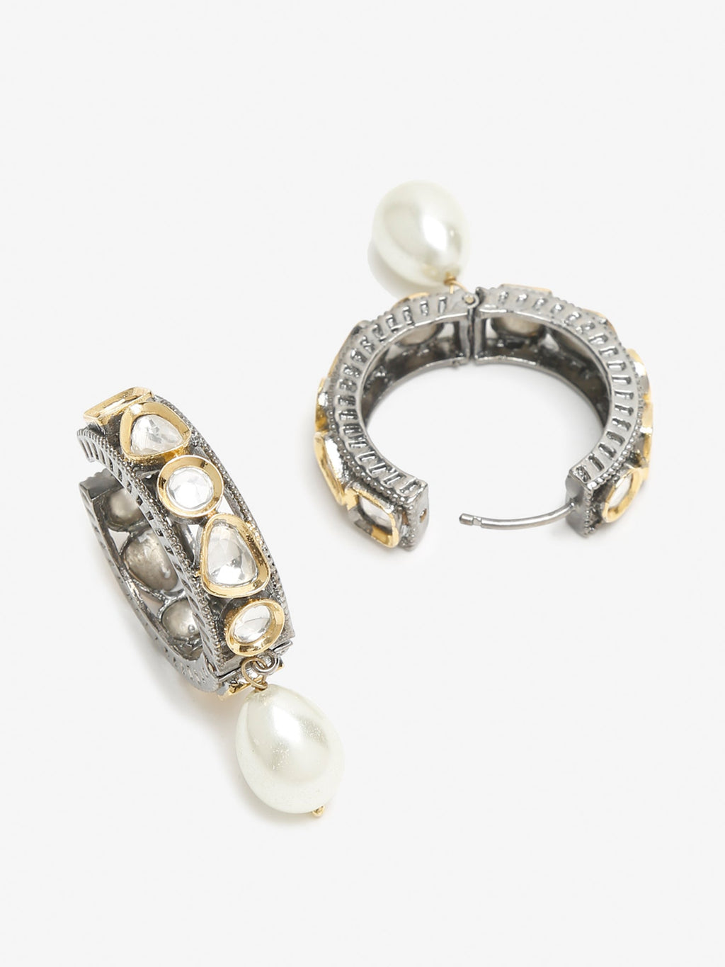 Silver-Toned White Circular Hoop Earrings - Ruby Raang | Grab2Buy