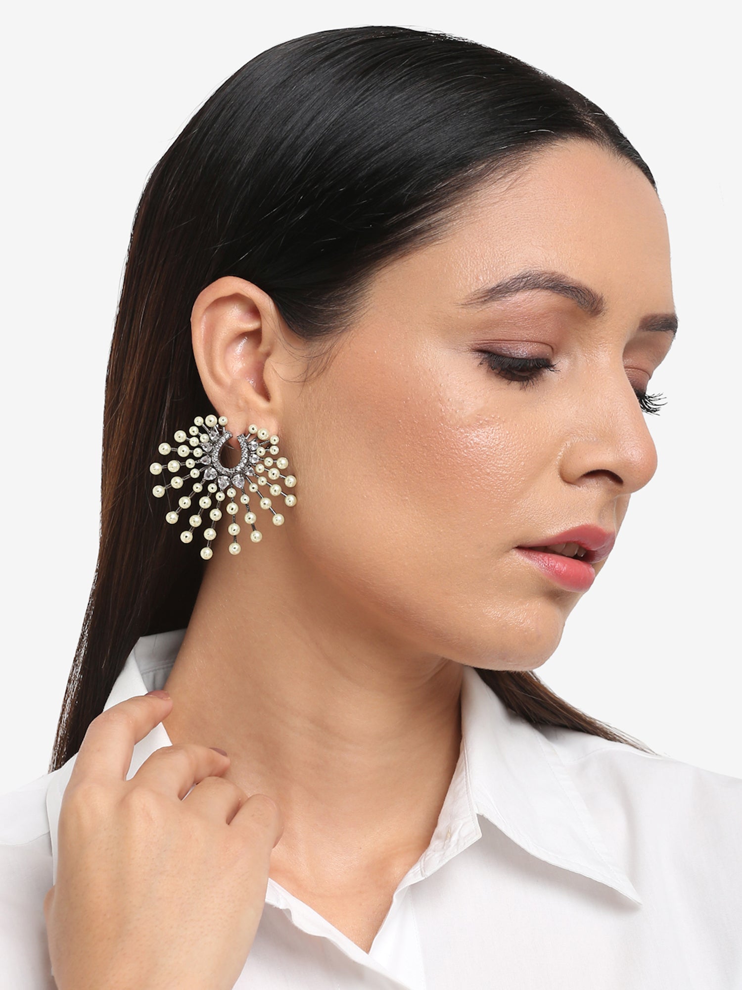 White Contemporary Drop Earrings - Ruby Raang | Grab2Buy