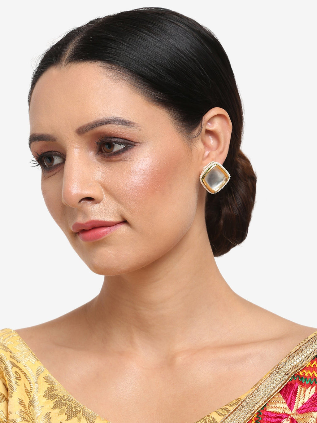 White Artificial Stone Beads Studded Contemporary Studs Earrings - Ruby Raang | Grab2Buy