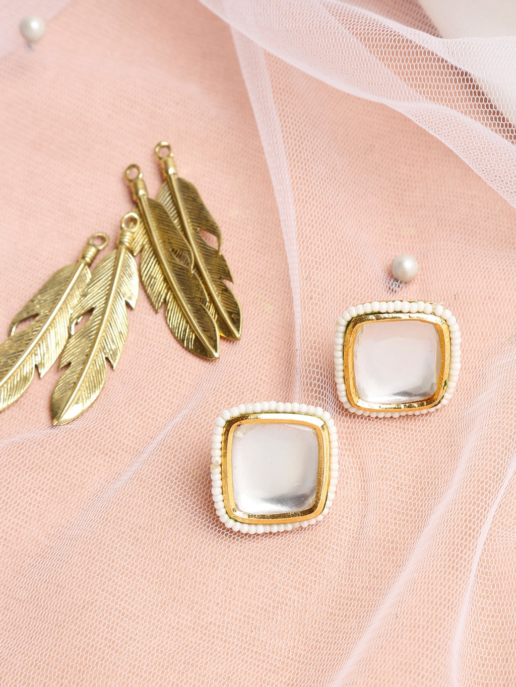 White Artificial Stone Beads Studded Contemporary Studs Earrings - Ruby Raang | Grab2Buy