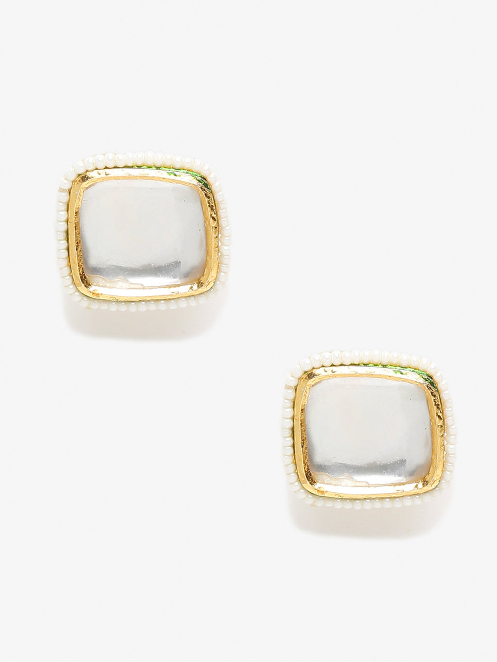 White Artificial Stone Beads Studded Contemporary Studs Earrings - Ruby Raang | Grab2Buy