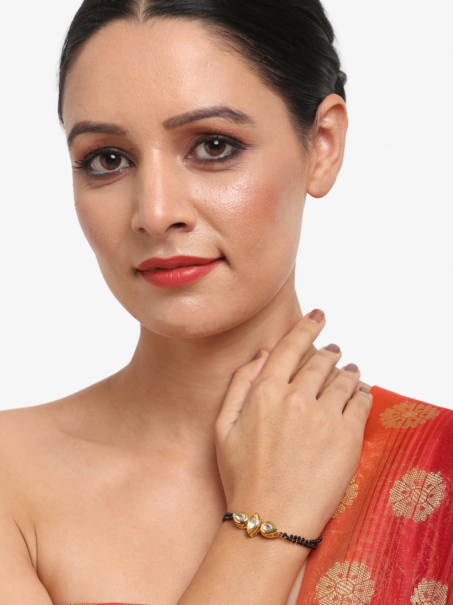 Women's Black Gold-Polished Kundan Mangalsutra Bracelet - Ruby Raang | Grab2Buy