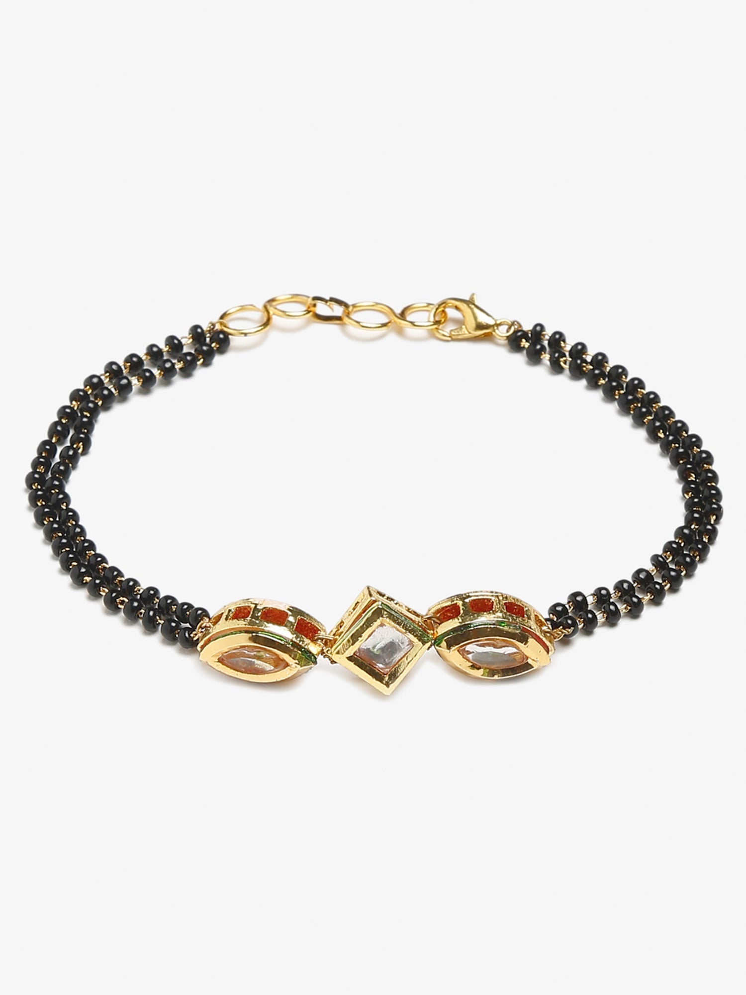 Women's Black Gold-Polished Kundan Mangalsutra Bracelet - Ruby Raang | Grab2Buy