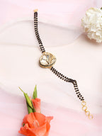 Women's Black Gold-Polished Charm Kundan Studded Mangalsutra Bracelet - Ruby Raang | Grab2Buy