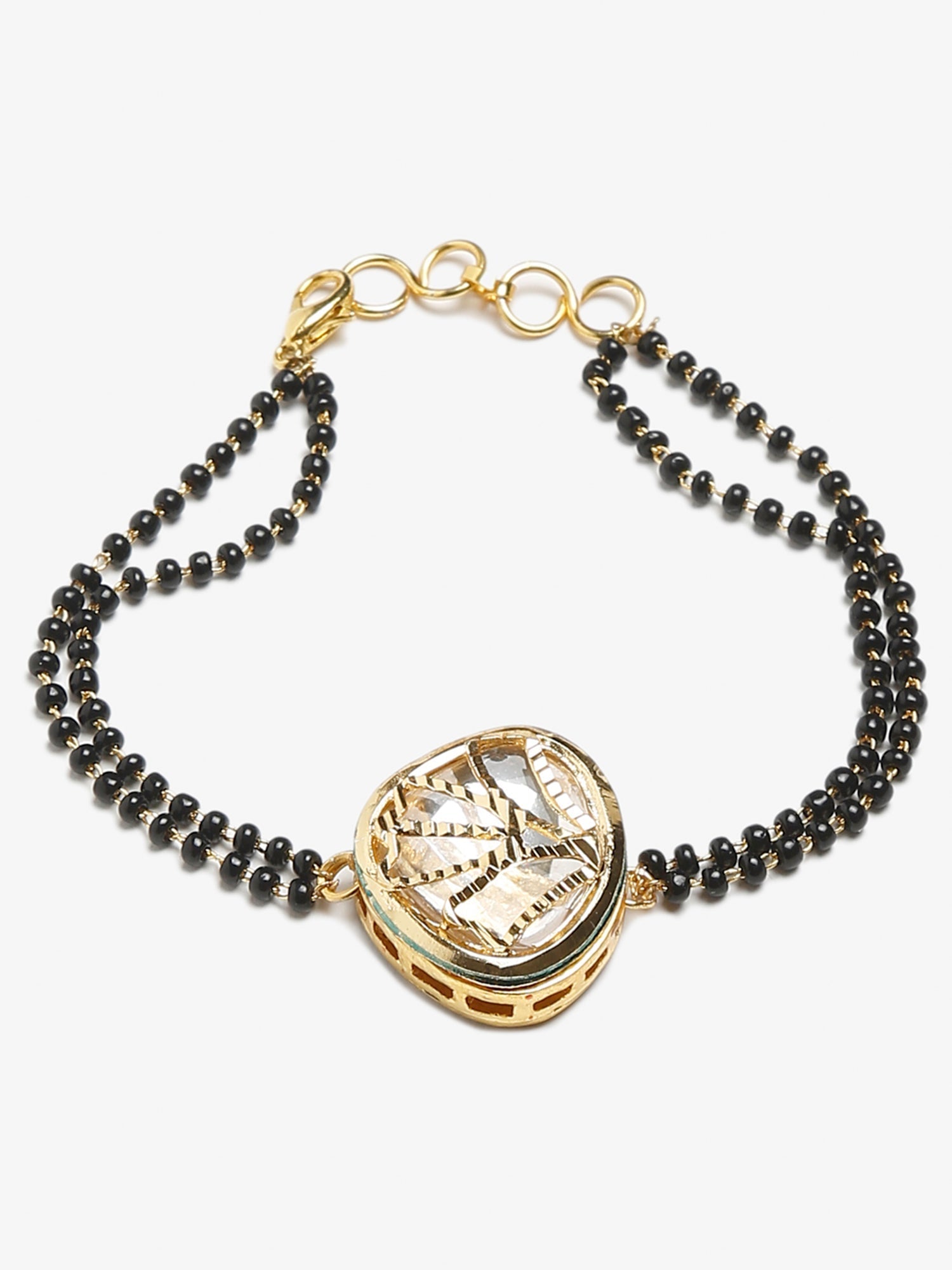 Women's Black Gold-Polished Charm Kundan Studded Mangalsutra Bracelet - Ruby Raang | Grab2Buy