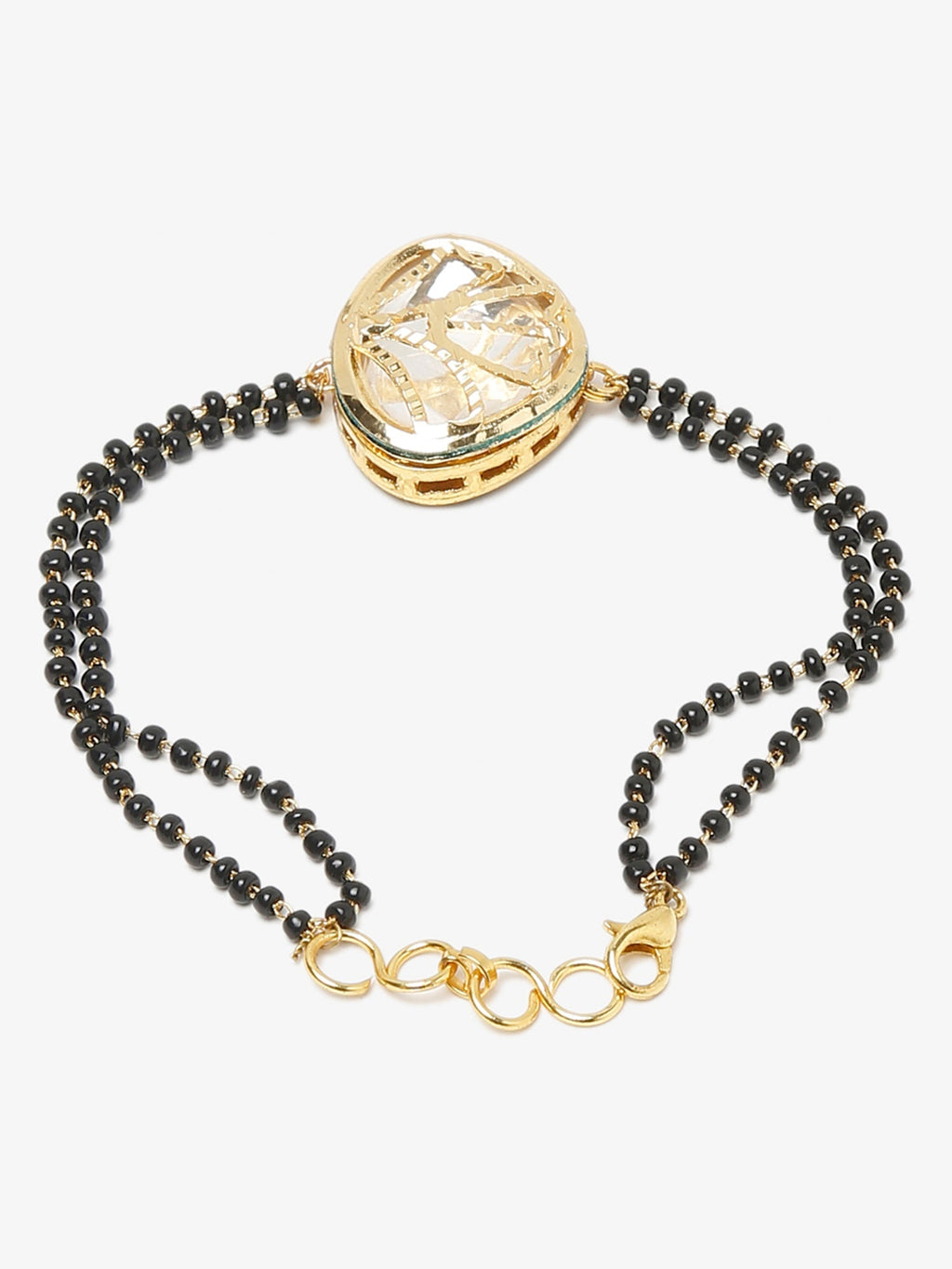 Women's Black Gold-Polished Charm Kundan Studded Mangalsutra Bracelet - Ruby Raang | Grab2Buy