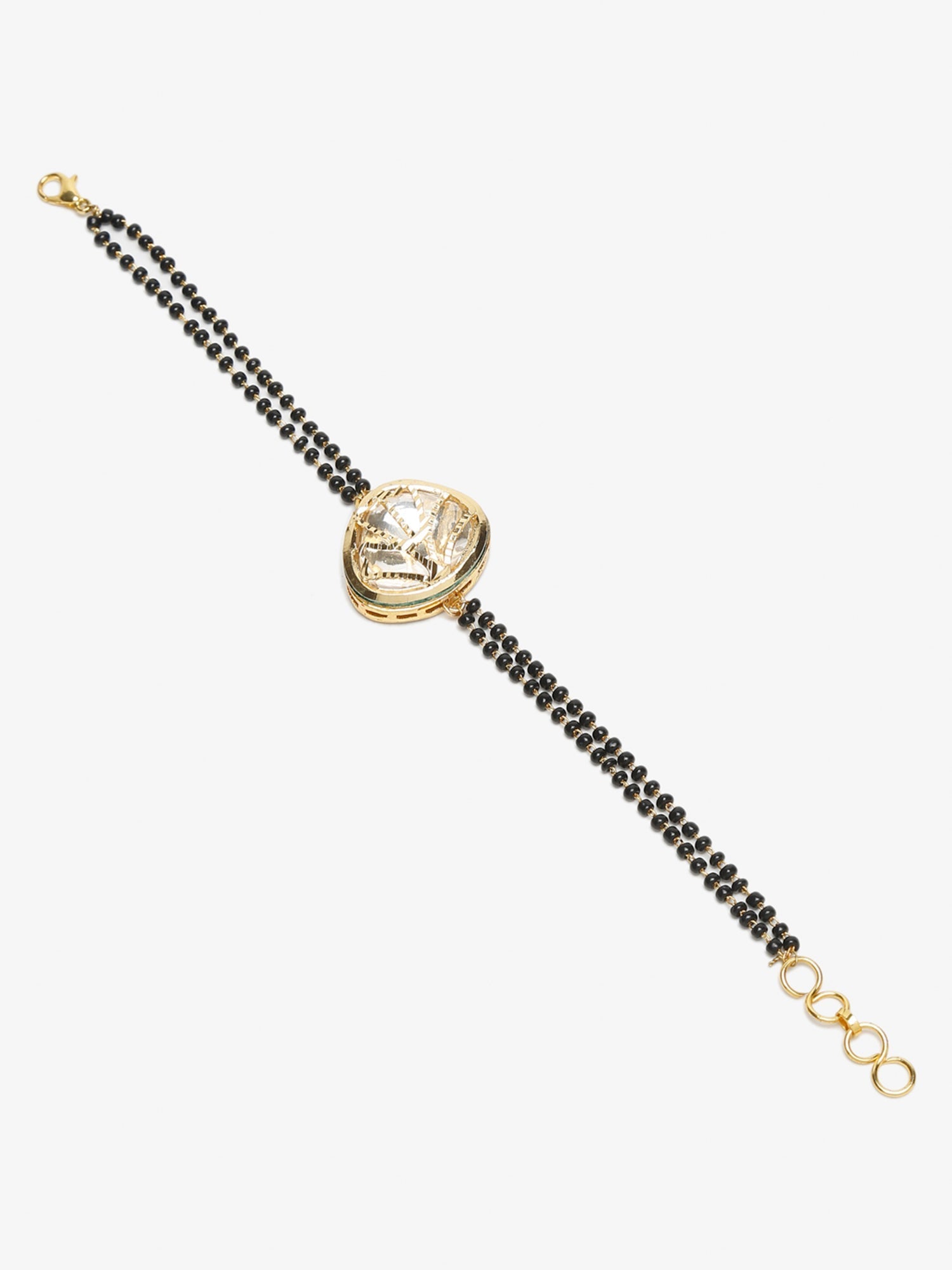 Women's Black Gold-Polished Charm Kundan Studded Mangalsutra Bracelet - Ruby Raang | Grab2Buy