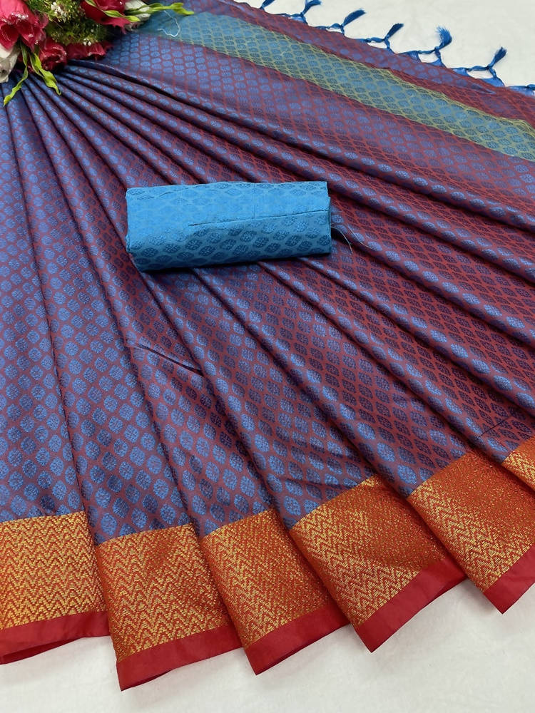 Vamika Banarasi Jacquard Weaving Rama Green Saree | Grab2Buy