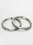 NVR Women's Set of 2 Silver-Toned German Silver Peacock Design Oxidised Kada Bangle