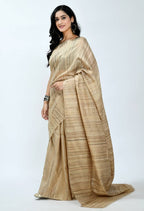 Mominos Fashion Moeza Pure Ghichcha Silk Tussar Golden Color Saree | Grab2Buy