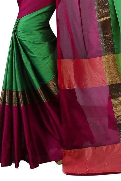Vamika Green and Parrot Pink Cotton Silk Weaving Saree (Shreeji Parrot Pink) | Grab2Buy