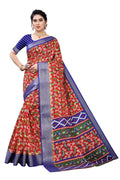 Vamika Red and Blue Linen Jari Border Saree Online At Low Price | Grab2Buy