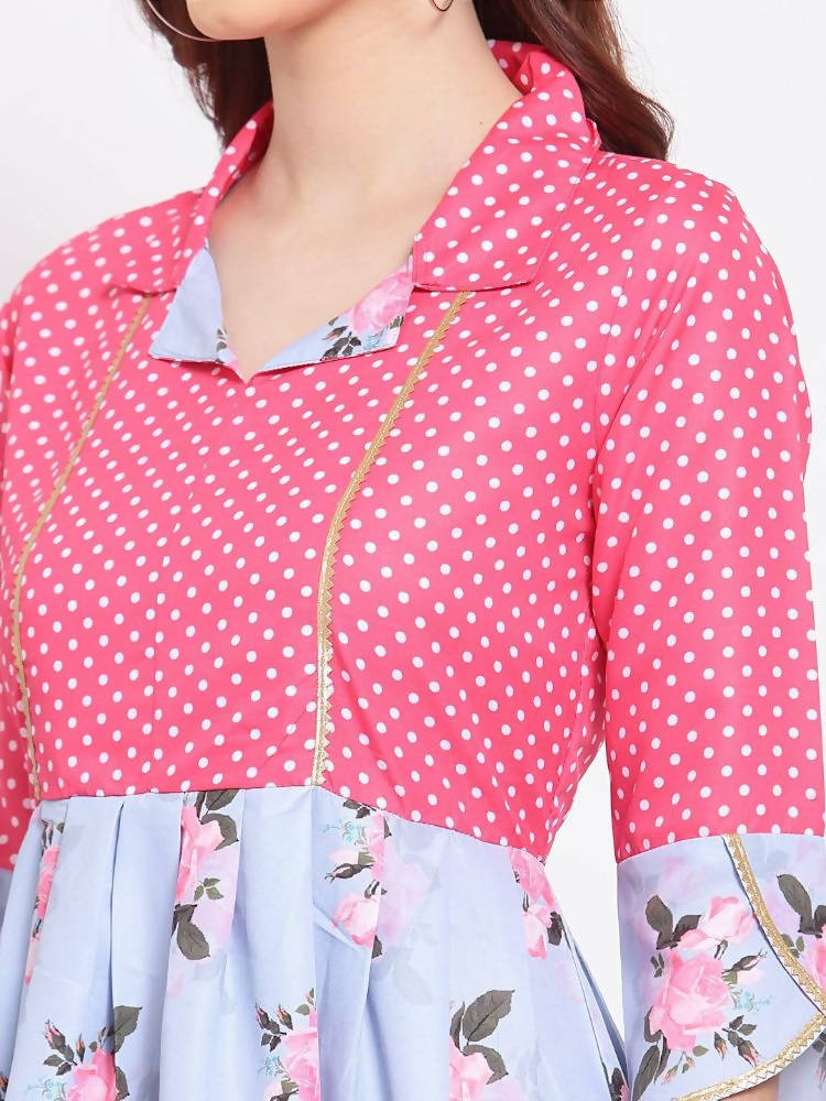 Myshka Women's Multi Printed Cotton Blend 3/4 Sleeve Shirt Coller Casual Dress | Grab2Buy