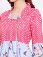 Myshka Women's Multi Printed Cotton Blend 3/4 Sleeve Shirt Coller Casual Dress | Grab2Buy