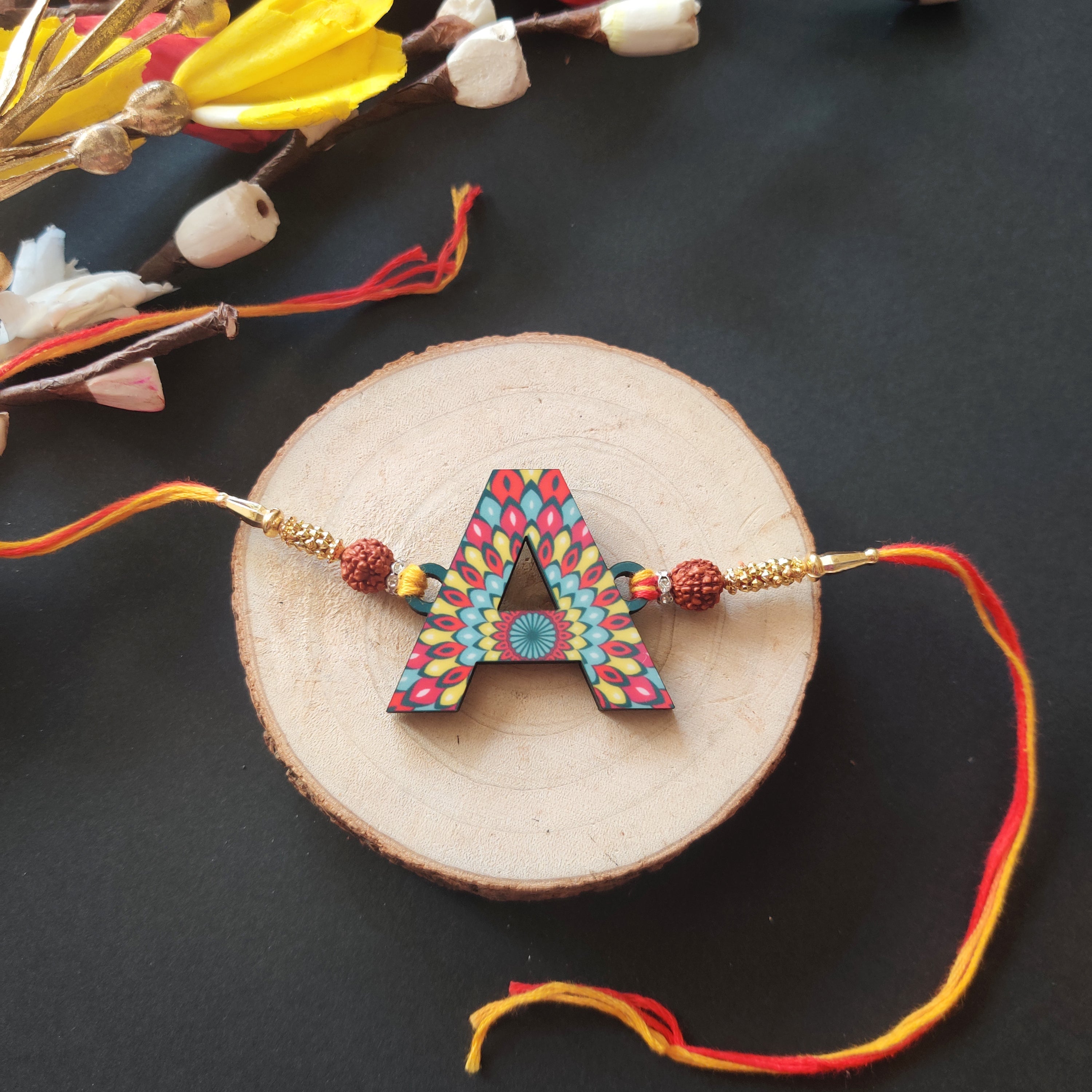 Indianvibez Alphabet A Wooden Rakhi - Kids Rakhi | Grab2Buy