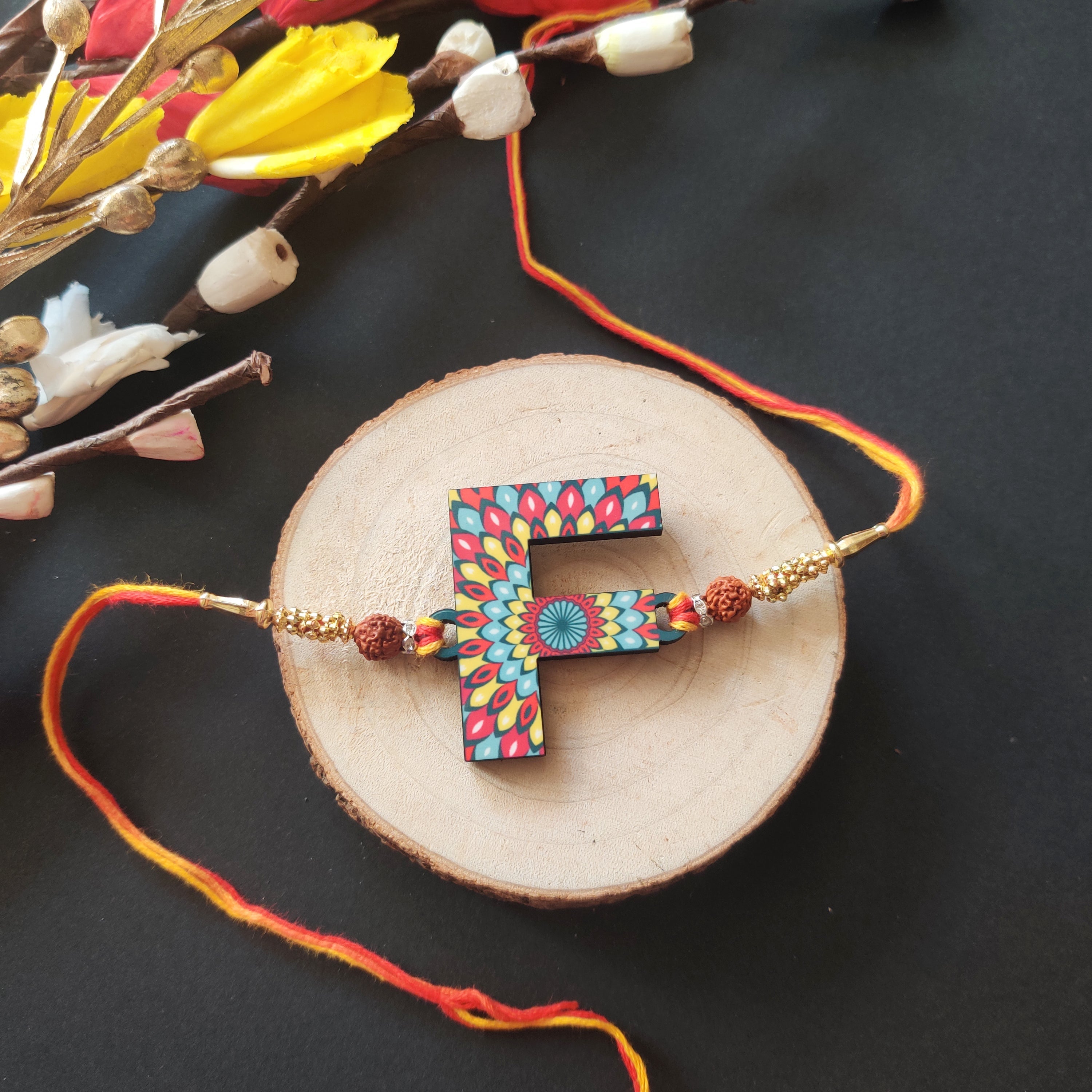 Indianvibez Alphabet F Wooden Rakhi - Kids Rakhi | Grab2Buy