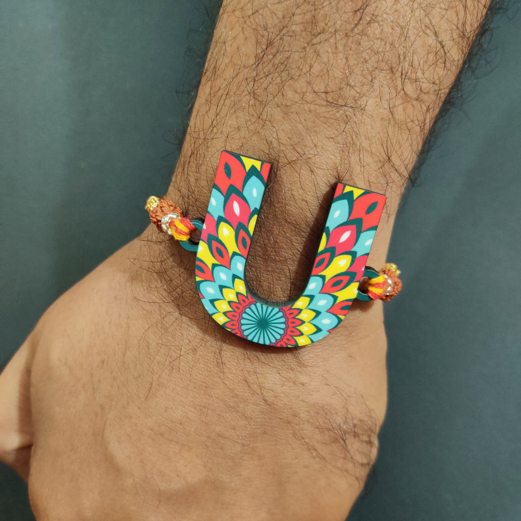Indianvibez Alphabet U Wooden Rakhi - Kids Rakhi | Grab2Buy