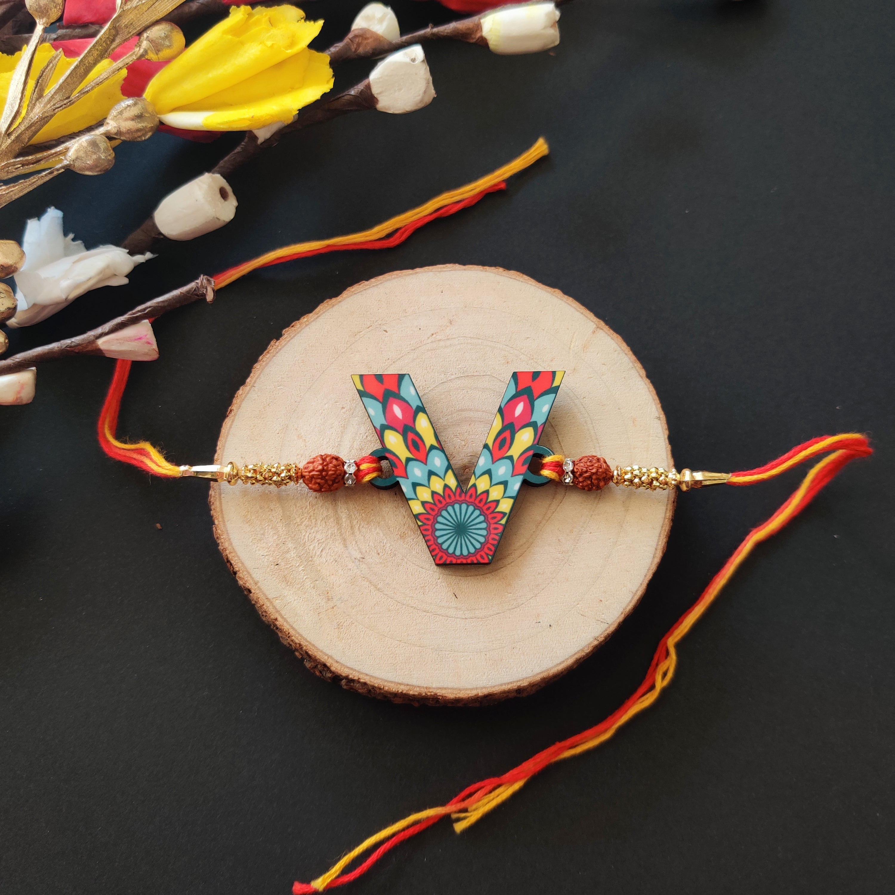 Indianvibez Alphabet V Wooden Rakhi - Kids Rakhi | Grab2Buy