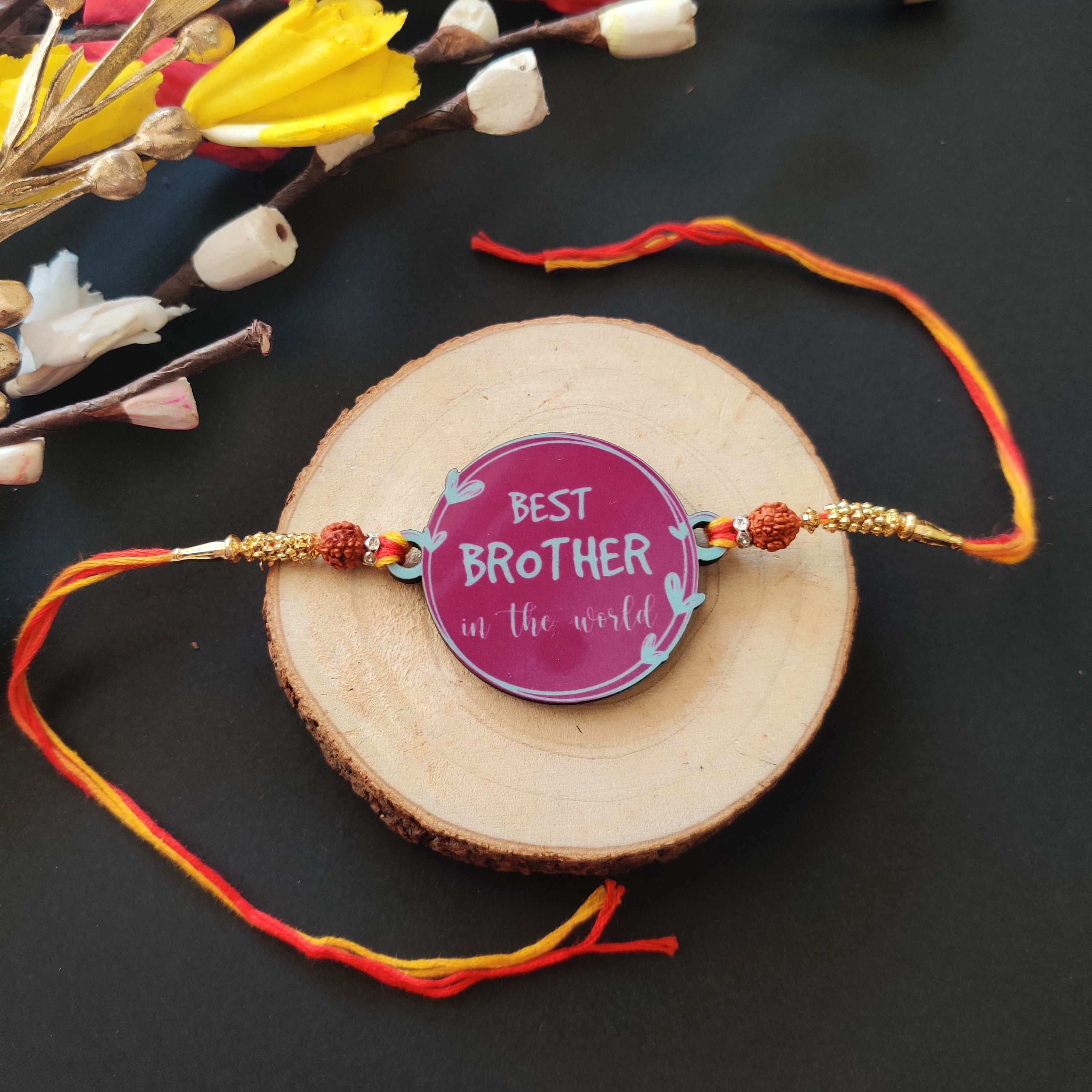 Indianvibez Best Brother in the World Wooden Rakhi with Rudraksha Thread| Rakhi for Bhaiya, Shop India - Kids Rakhi | Grab2Buy