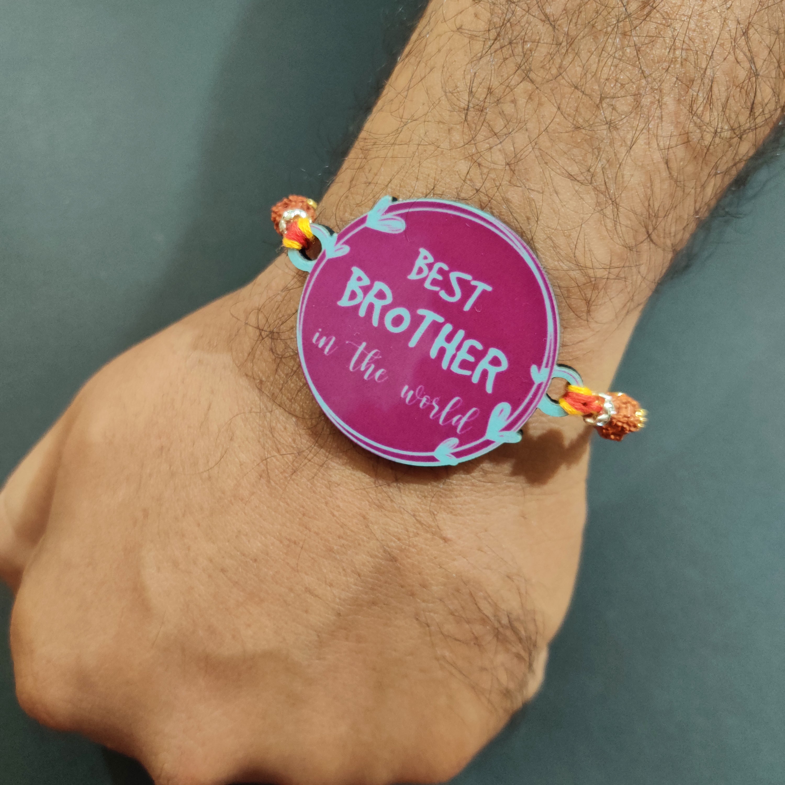 Indianvibez Best Brother in the World Wooden Rakhi with Rudraksha Thread| Rakhi for Bhaiya, Shop India - Kids Rakhi | Grab2Buy