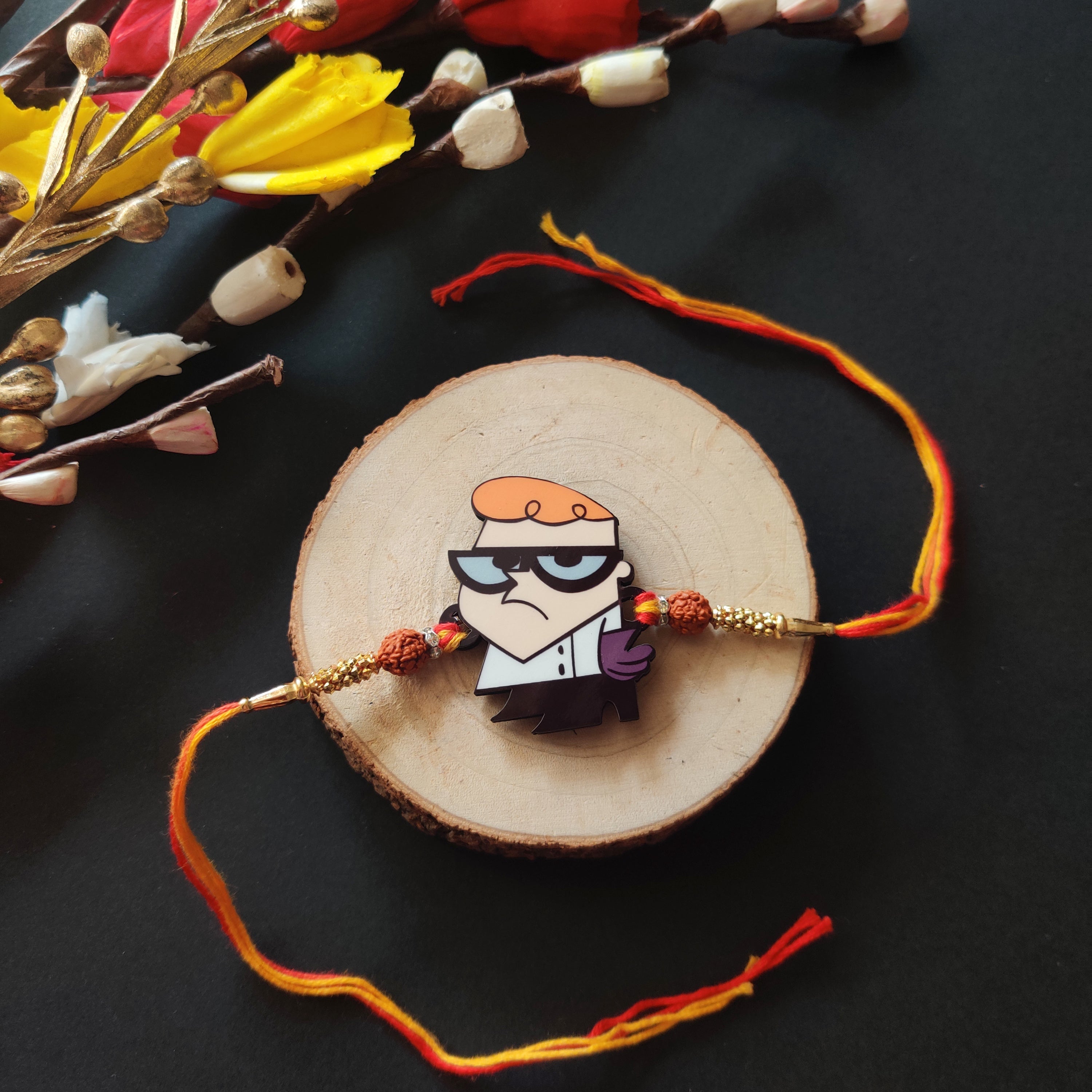Indianvibez Dexter Wooden Rakhi with Rudraksha, Cartoon Rakhi for Bro, Shop India - Kids Rakhi | Grab2Buy