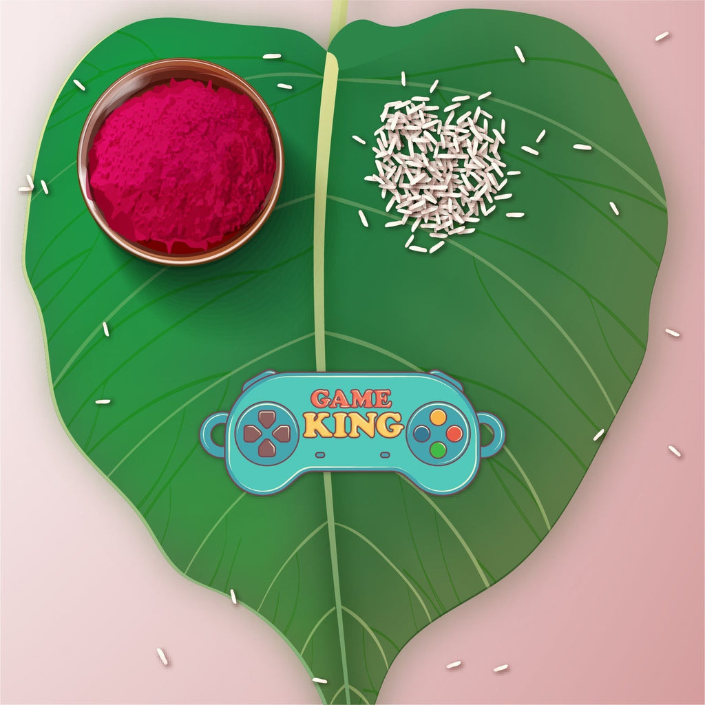 Indianvibez Gamer King Bhai Wooden Rakhi with Rudraksha, Gaming Rakhi for Bro, Shop India - Kids Rakhi | Grab2Buy