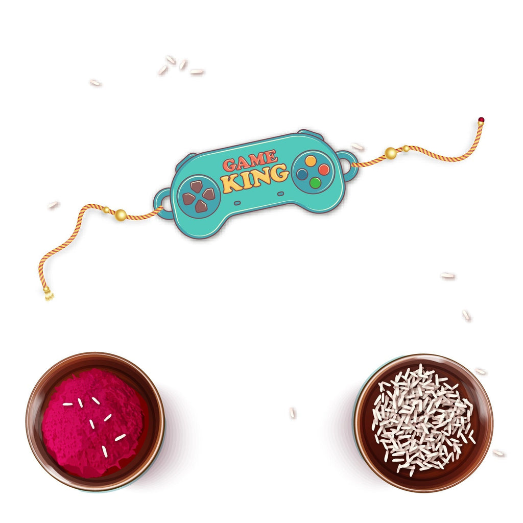 Indianvibez Gamer King Bhai Wooden Rakhi with Rudraksha, Gaming Rakhi for Bro, Shop India - Kids Rakhi | Grab2Buy