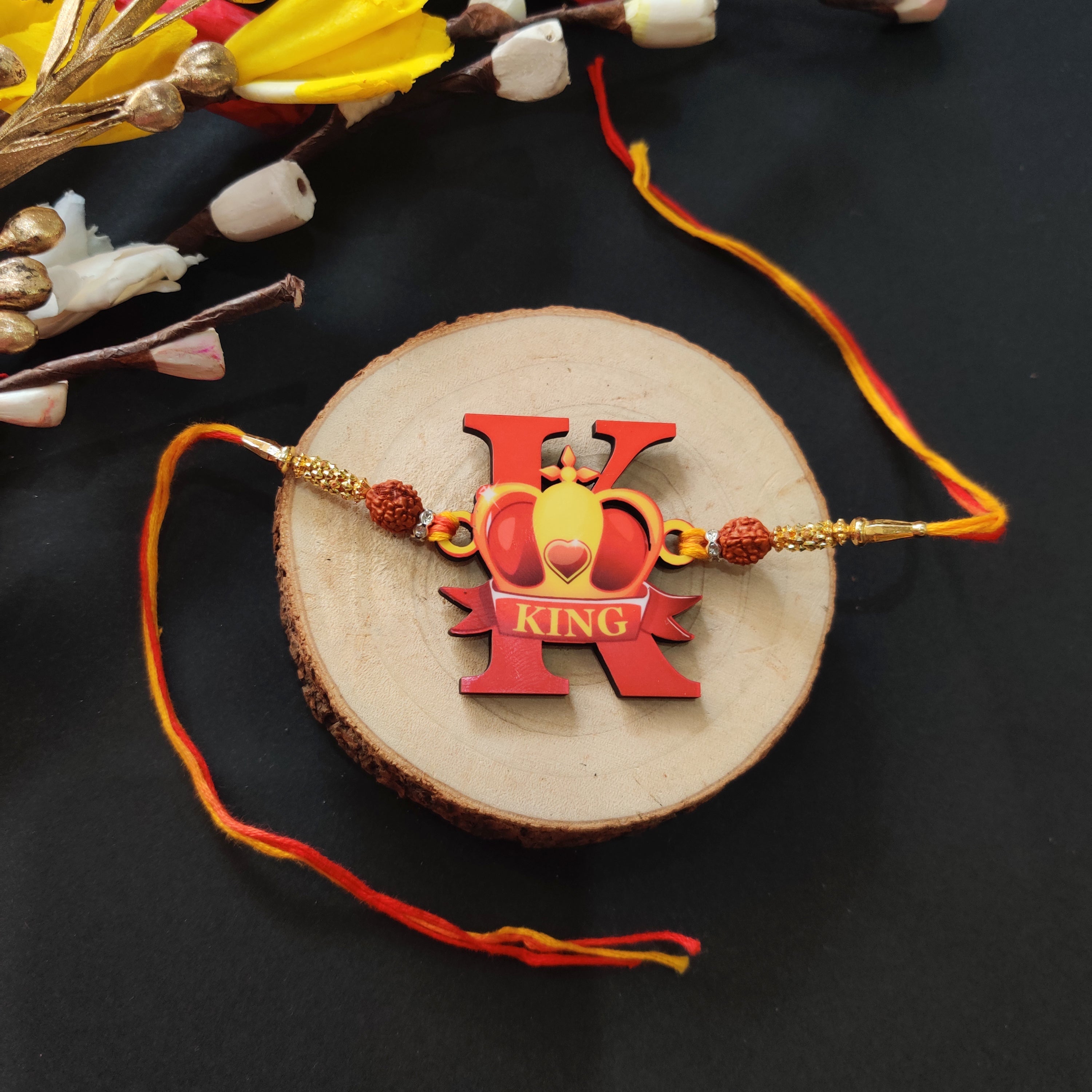 Indianvibez Royal King Bhai Wooden Rakhi, Rudraksha Rakhi for Brother - Kids Rakhi | Grab2Buy