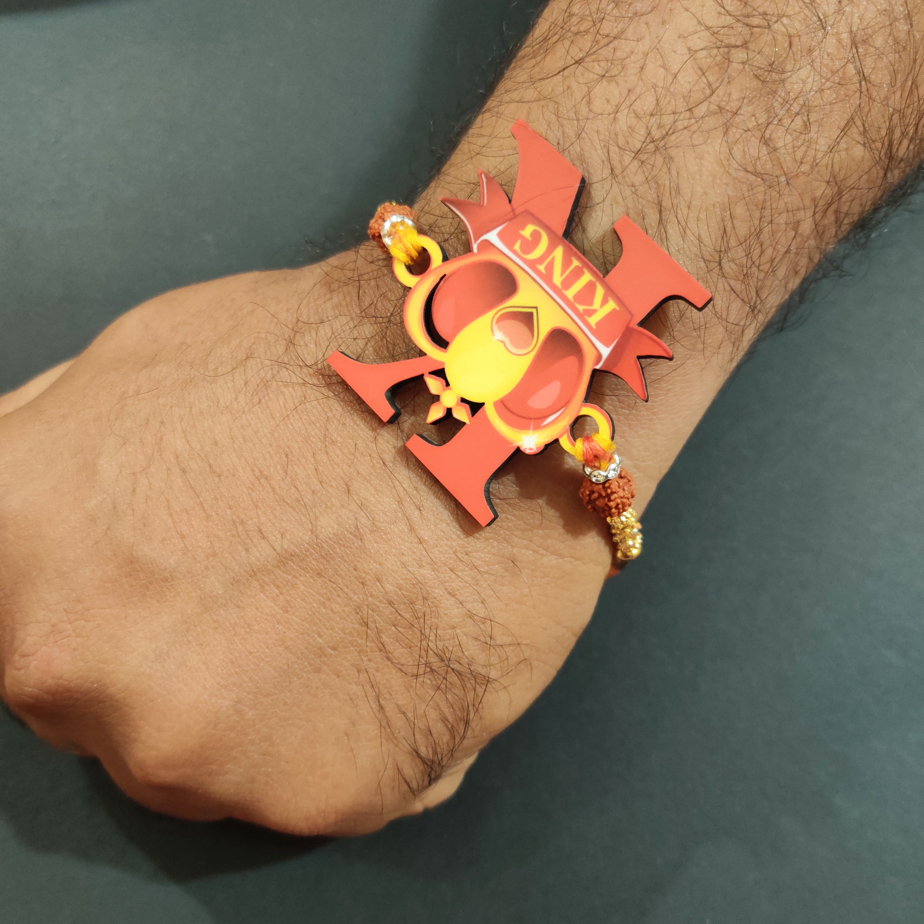 Indianvibez Royal King Bhai Wooden Rakhi, Rudraksha Rakhi for Brother - Kids Rakhi | Grab2Buy