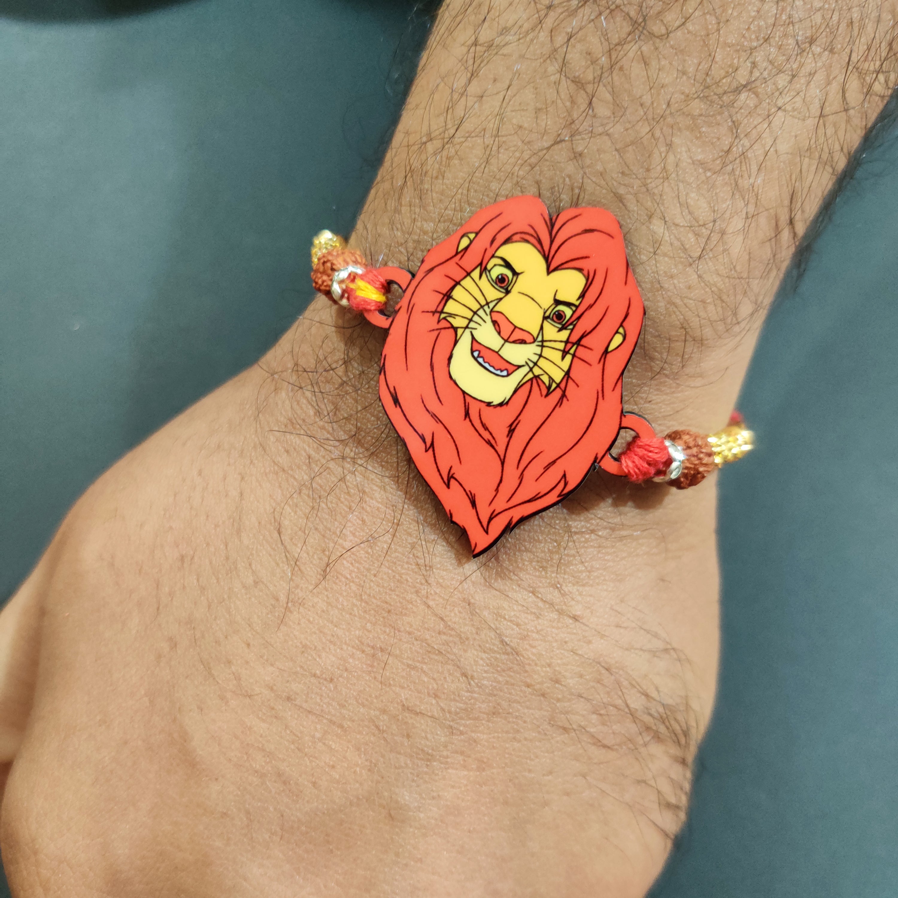 Indianvibez Mufasa Wooden Rakhi with Rudraksha, Lion King Rakhi for Brother, Shop India - Kids Rakhi | Grab2Buy