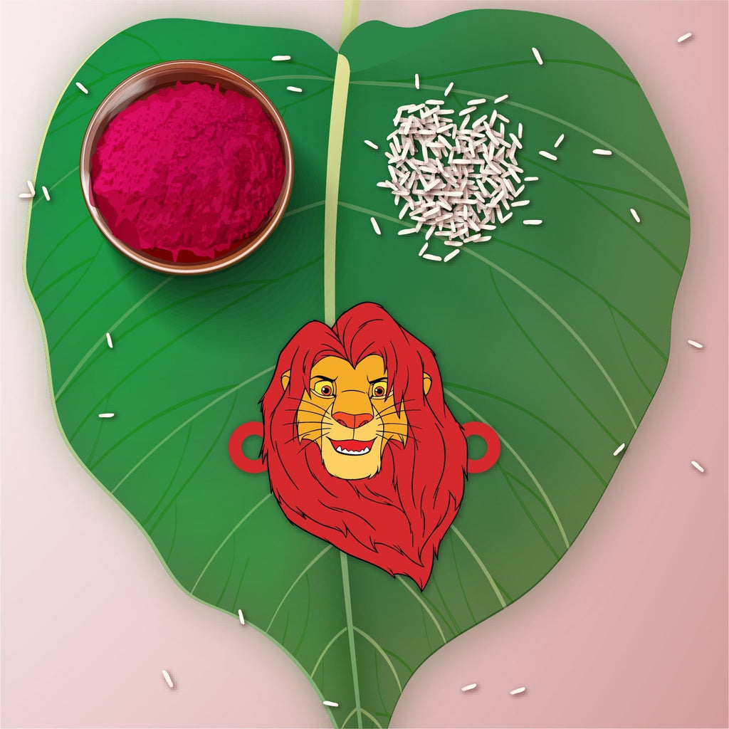 Indianvibez Mufasa Wooden Rakhi with Rudraksha, Lion King Rakhi for Brother, Shop India - Kids Rakhi | Grab2Buy