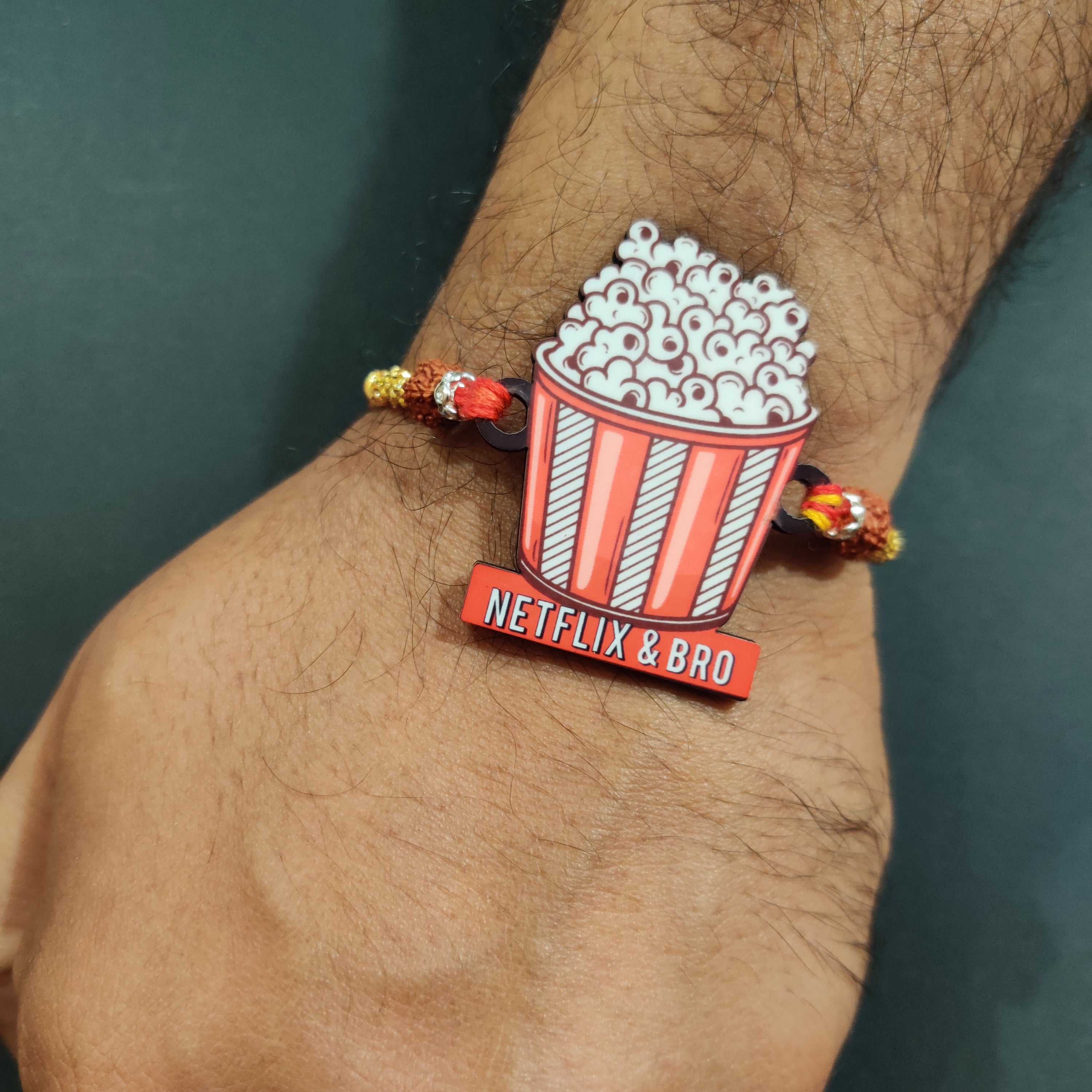 Indianvibez Netflix & Bro Wooden Rakhi with Rudraksha, Chill Bhai Rakhi, Shop India - Kids Rakhi | Grab2Buy