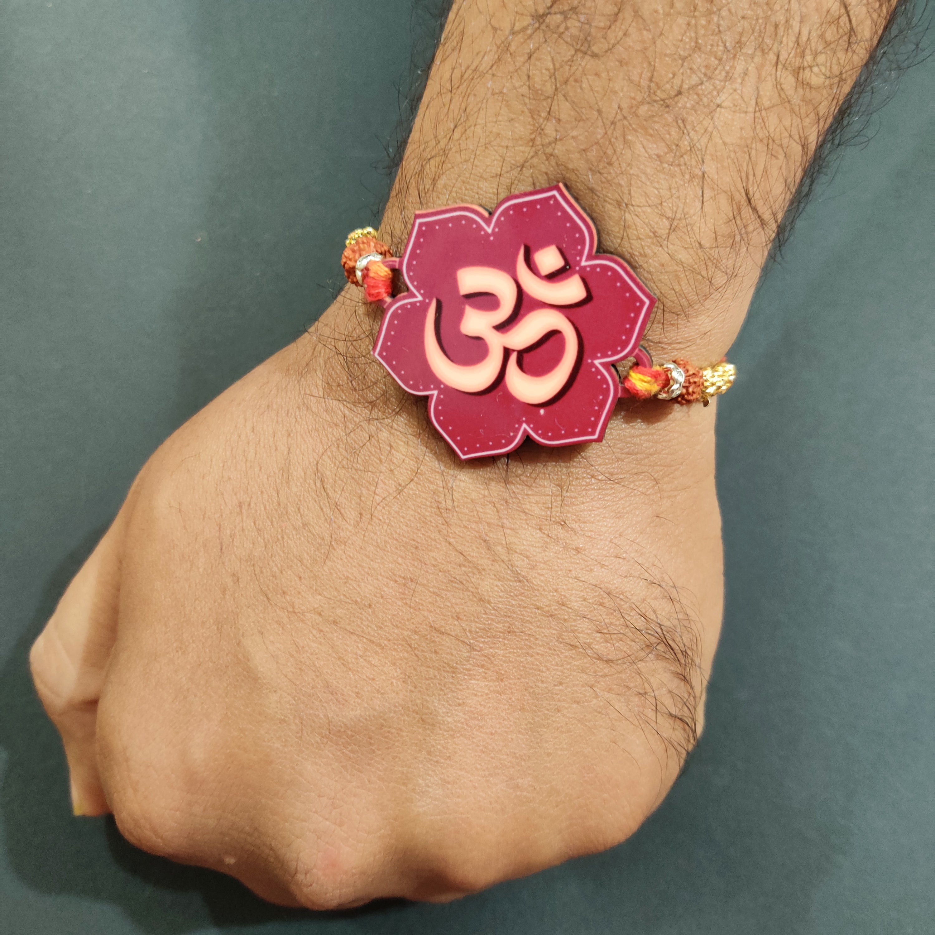 Indianvibez Om Wooden Rakhi with Rudraksha Thread, Rakhi for Brother - Kids Rakhi | Grab2Buy