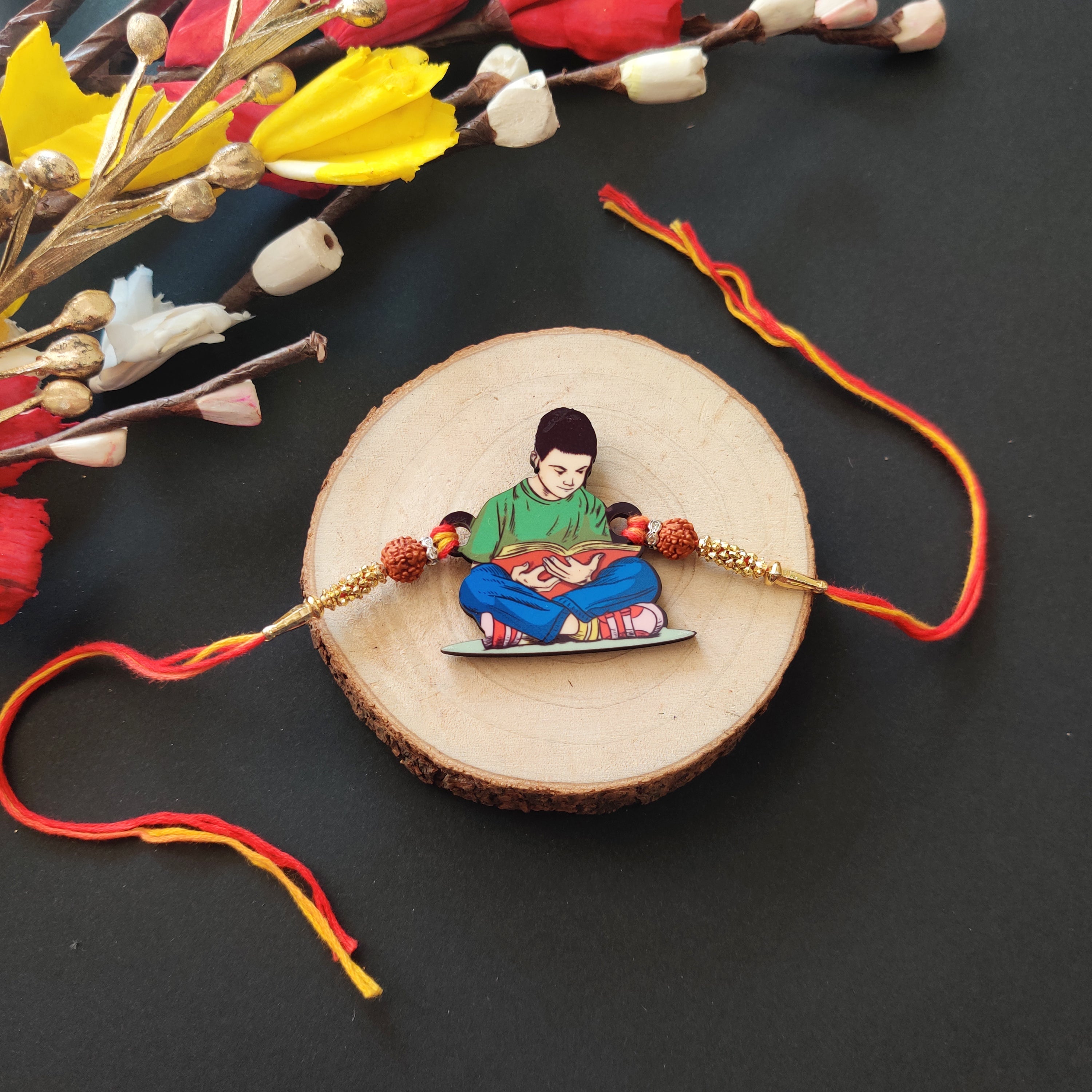 Indianvibez Padhaku Bhai Wooden Rakhi, Rudraksha Rakhi for Brother - Kids Rakhi | Grab2Buy
