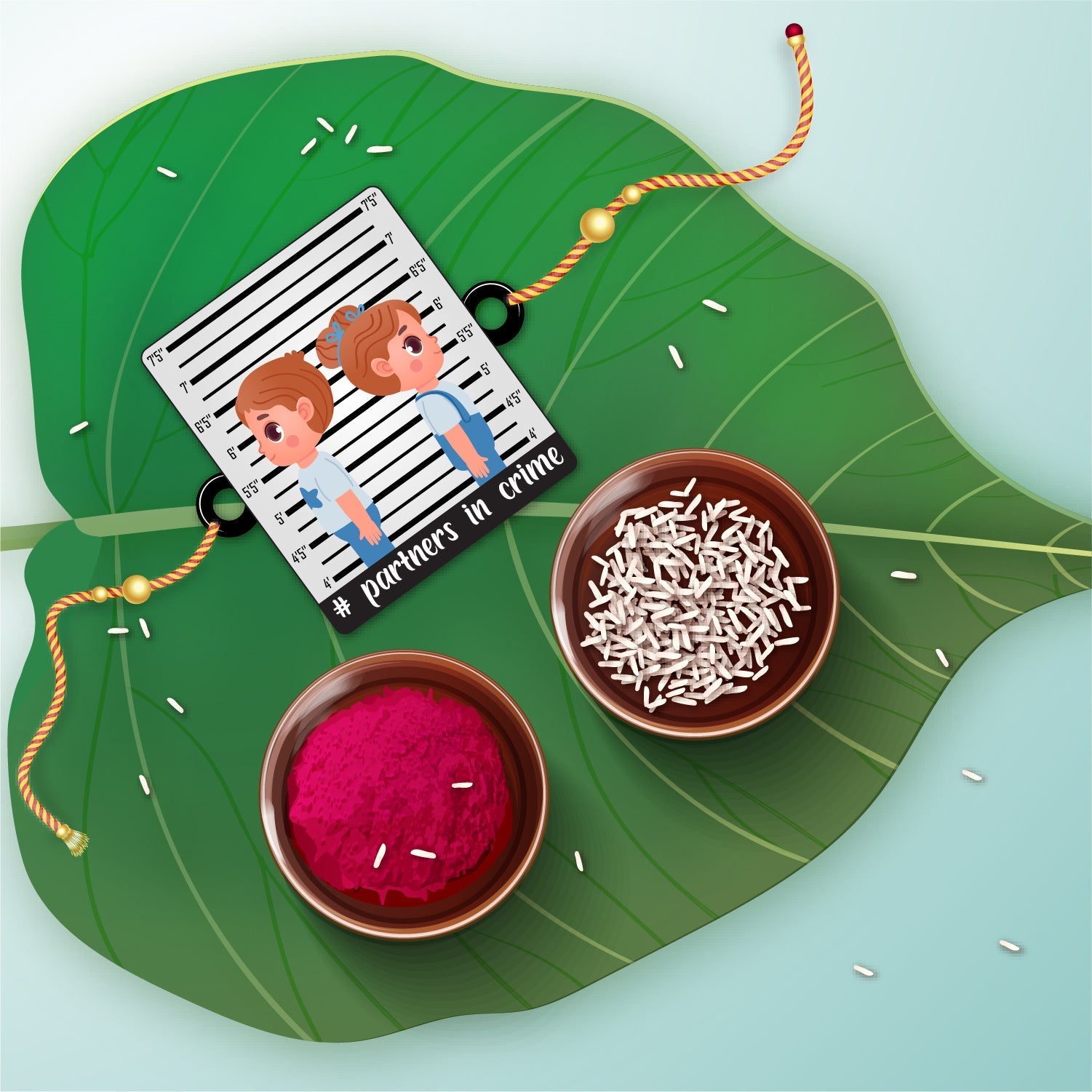 Indianvibez Partners in Crime Rakhi Wooden Rakhi for brother with Rudraksha Thread - Kids Rakhi | Grab2Buy