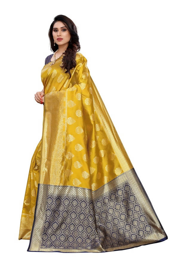 Vamika Banarasi Jacquard Weaving Yellow Saree (Dangal Yellow) | Grab2Buy