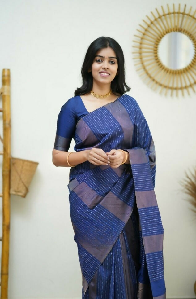 Partywear Designer Blue Banarasi Silk Fancy Saree - Starwalk | Grab2Buy