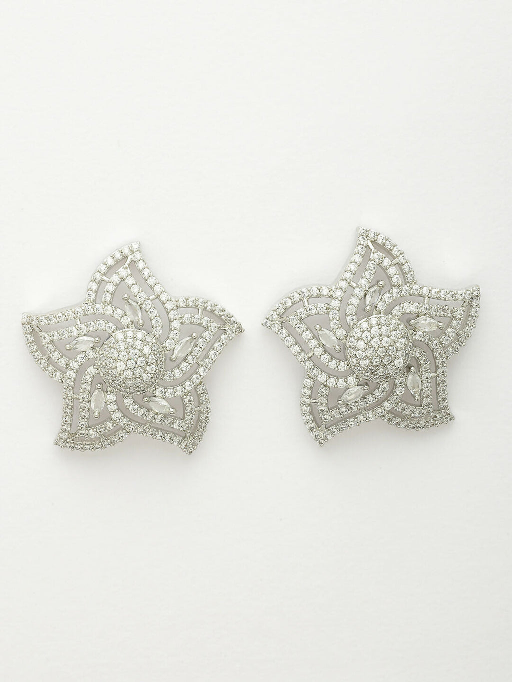 NVR Wome's Silver-Plated AD- Studded Star-Shaped Contemporary Stud Earrings | Grab2Buy