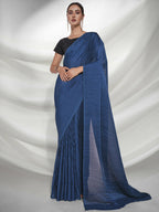 Teal Georgette Solid Texture Saree With Unstitched Blouse Piece - Rajal | Grab2Buy