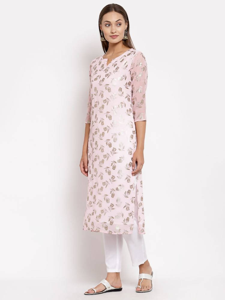 Myshka Women's Multi Georgette Printed 3/4 Sleeve Round Neck Casual Kurta | Grab2Buy