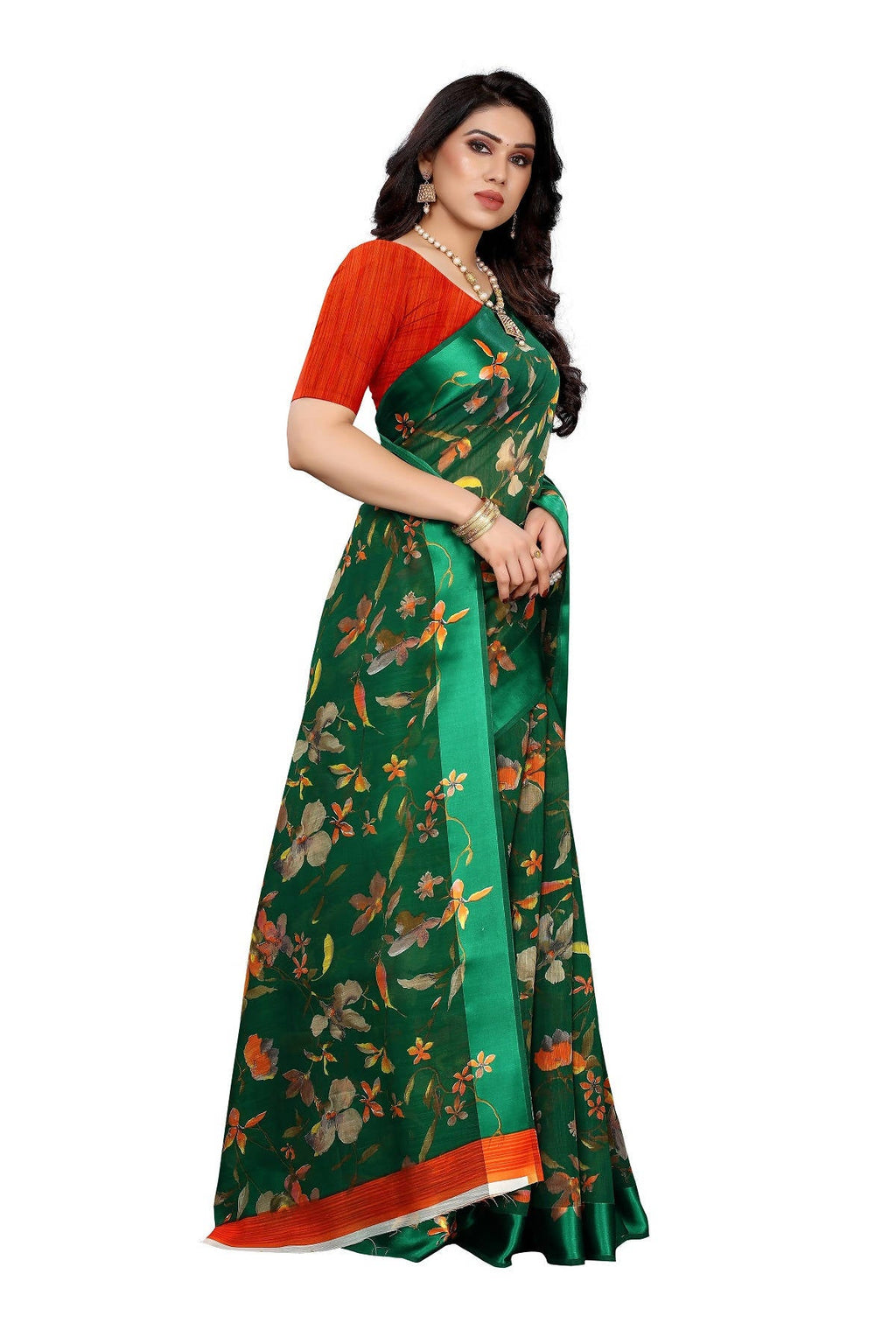 Vamika Green Linen Satin Patta Saree (MANSI GREEN) | Grab2Buy
