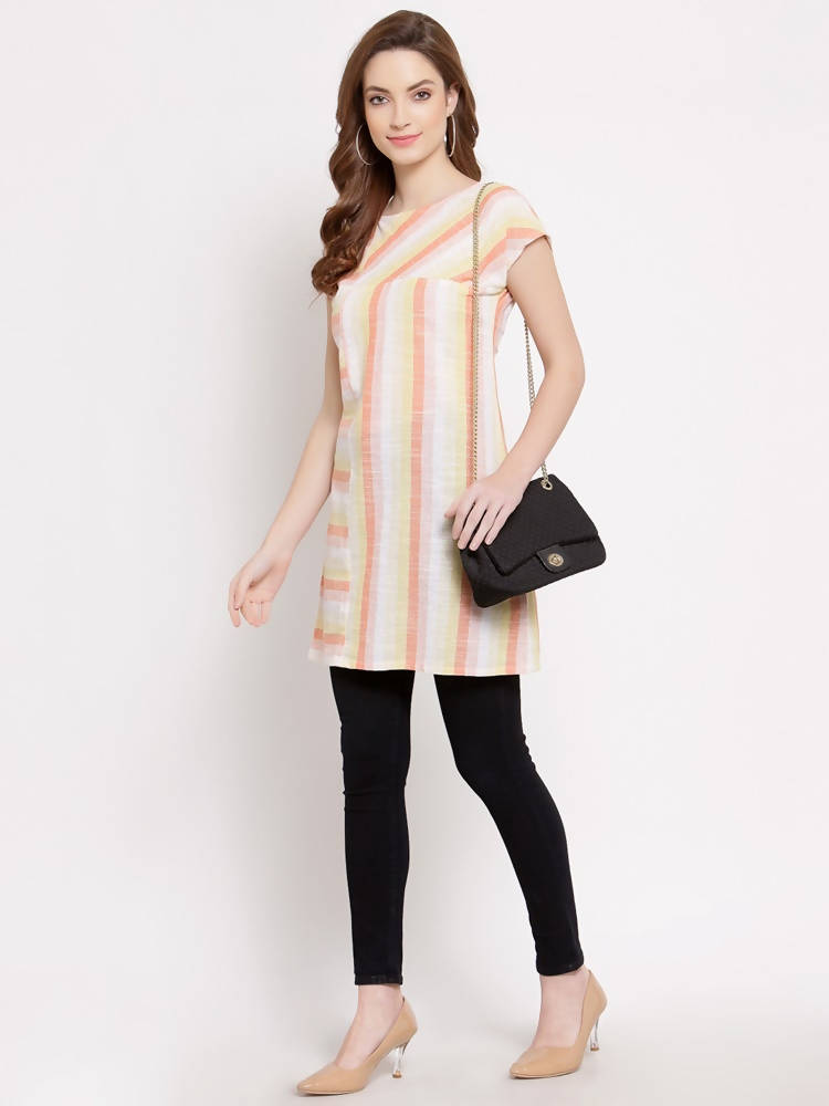 Myshka Women's Yellow Cotton Short Sleeve Round Neck Printed Casual Top | Grab2Buy